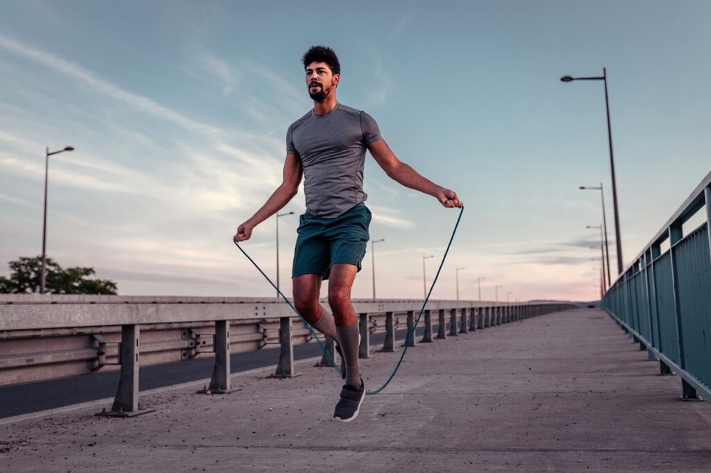 African,American,Athlete,Man,Working,Out,On,A,Skipping,Rope.